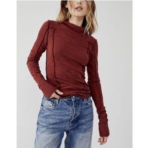 Free People Everyday Layering Knit Top Maroon Turtleneck Lightweight Basic Small